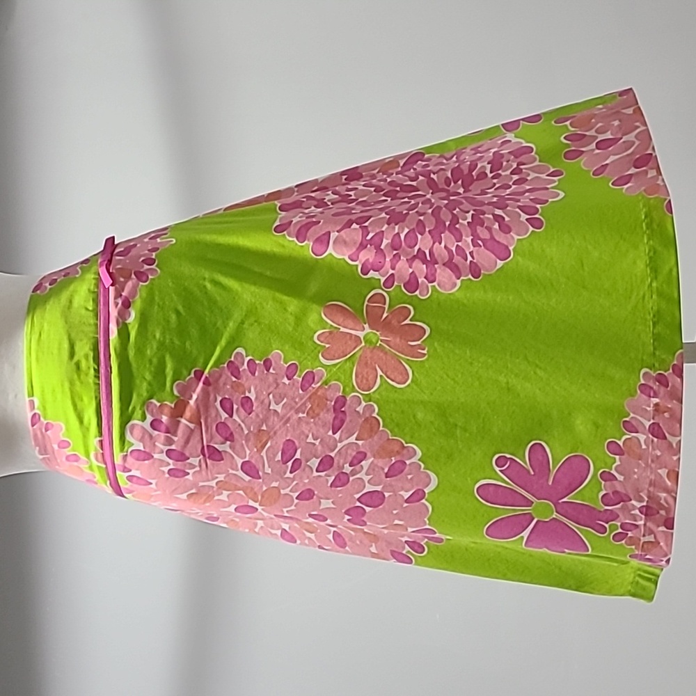 Lilly pulitzer line A skirt Pink Green Lined cotton floral bow chic glam